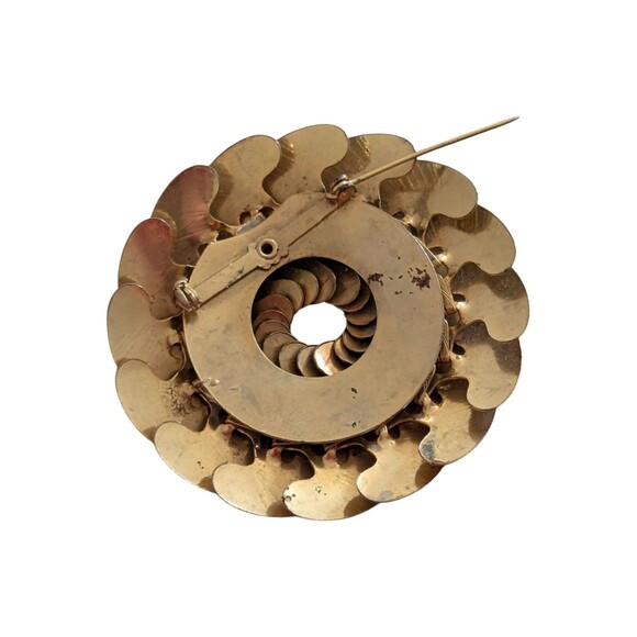Rare! VIintage Beautiful Round Circle Coin Gold Tone Metal Umbrella Pin Brooch - Picture 4 of 4